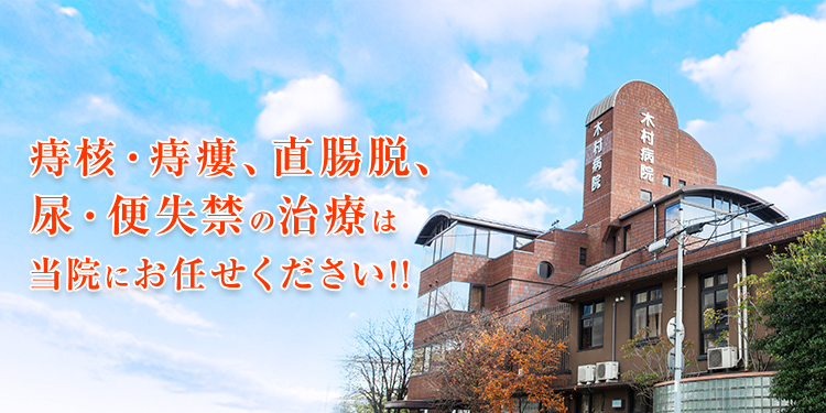 痔核・痔瘻、直腸脱、尿・便失禁の治療は、300余年の歴史を持つ肛門疾患の専門「木村病院」にお任せください